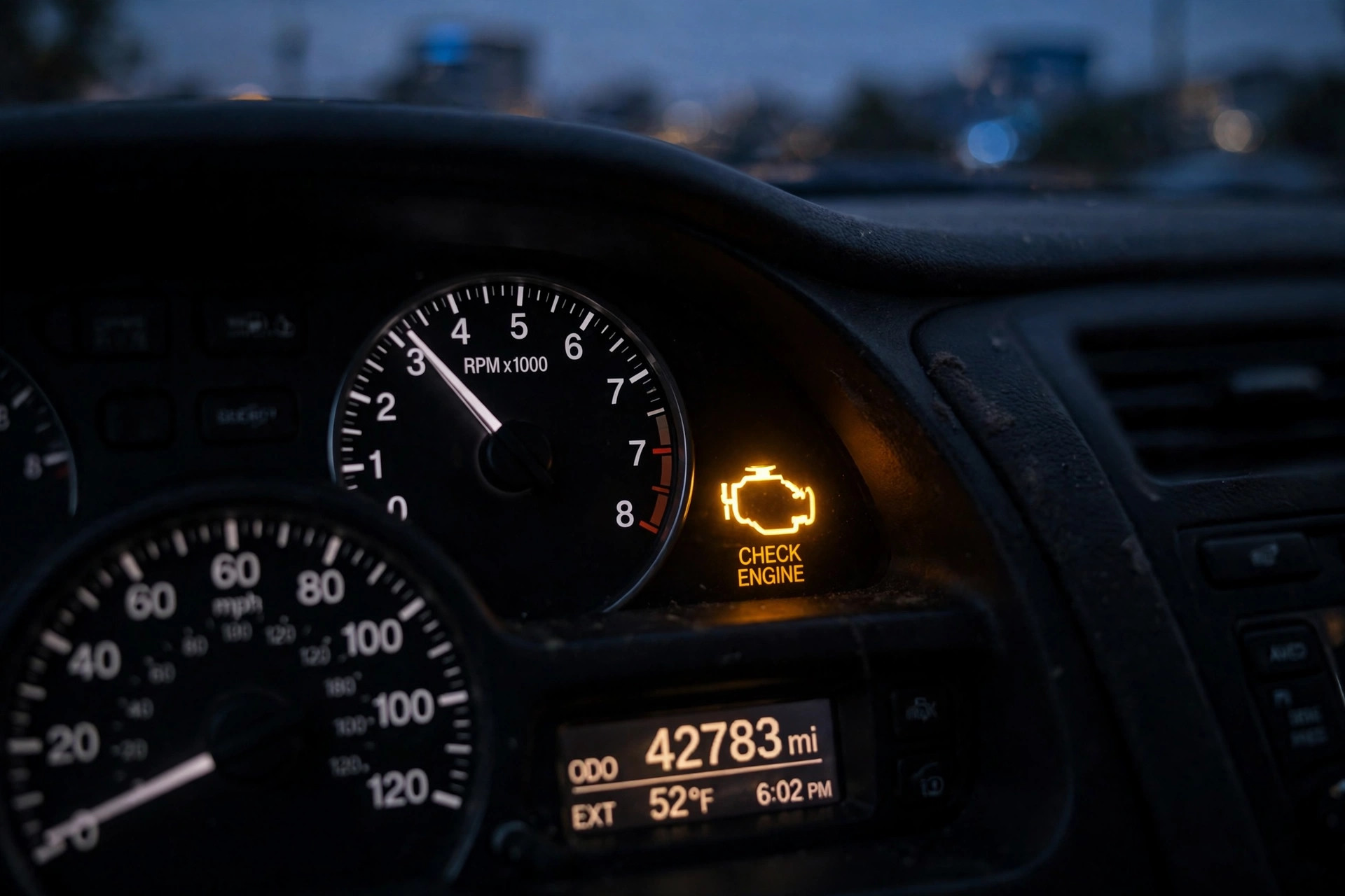 Check engine light illuminated on car dashboard