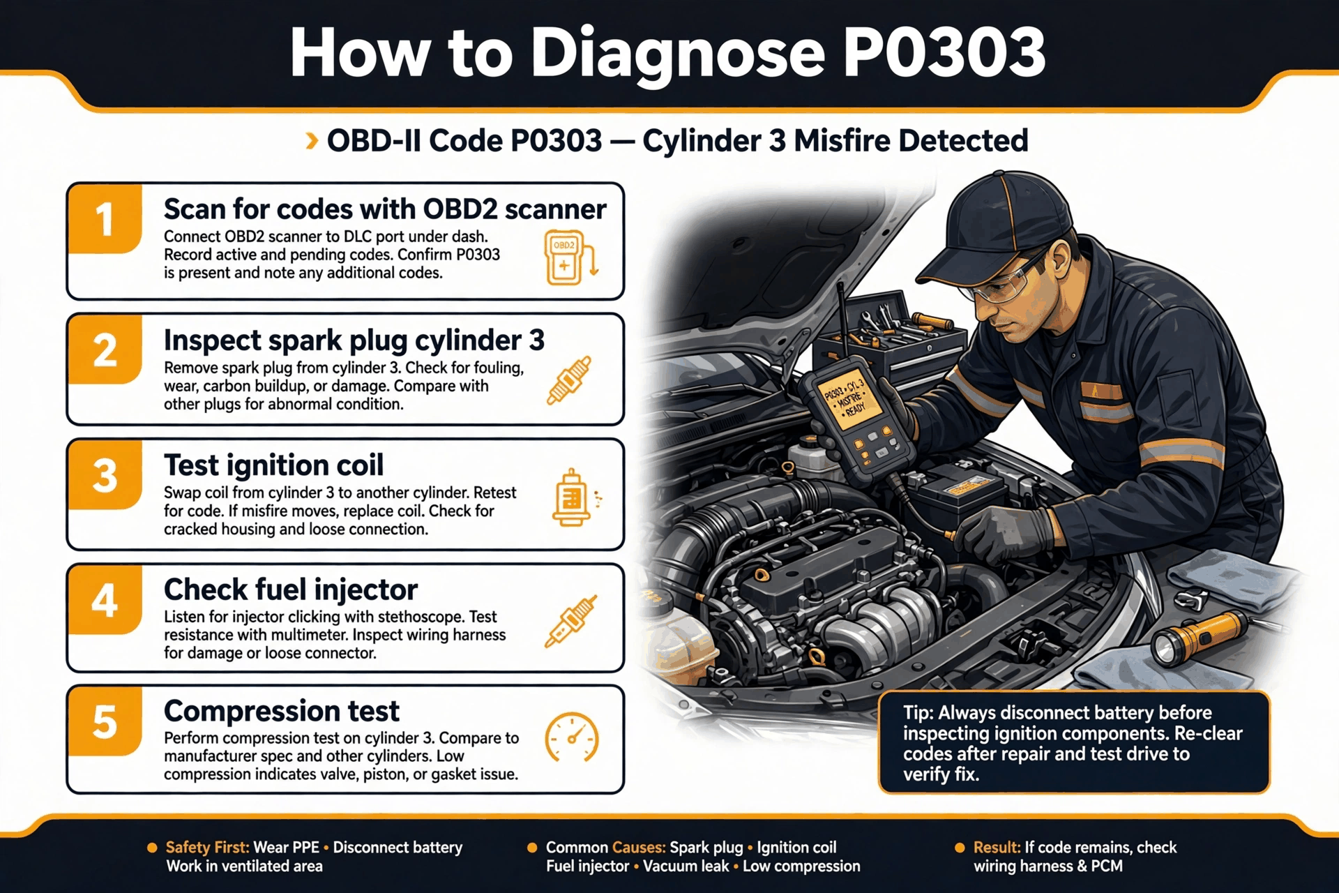 How to diagnose P0303 code