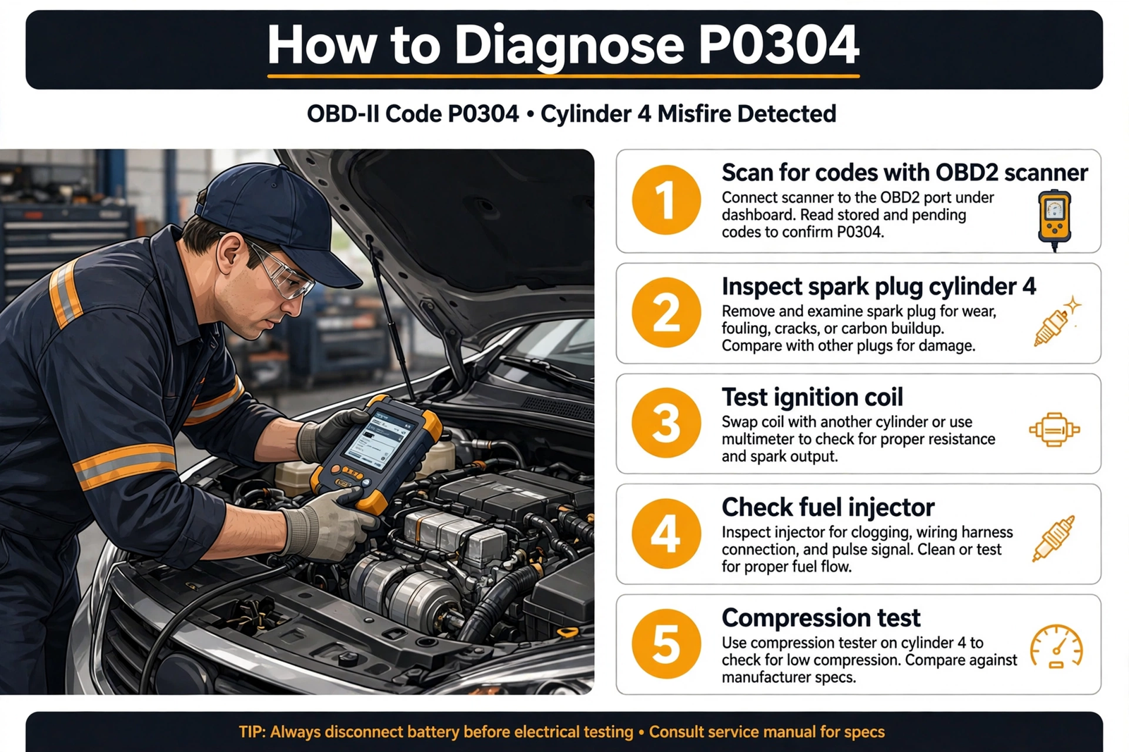How to diagnose P0304 code