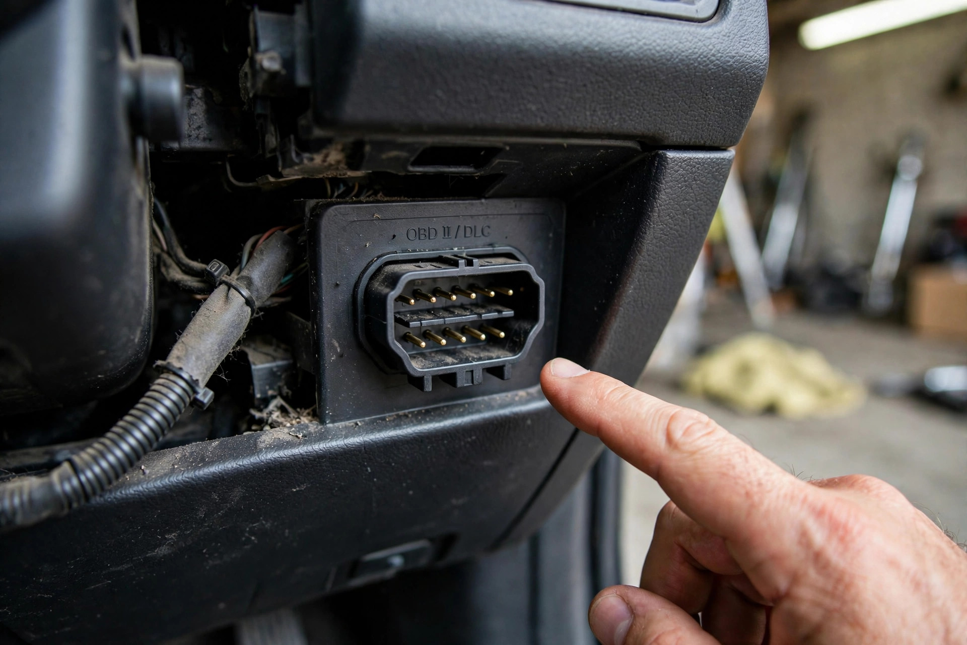 OBD2 diagnostic port location under the car dashboard