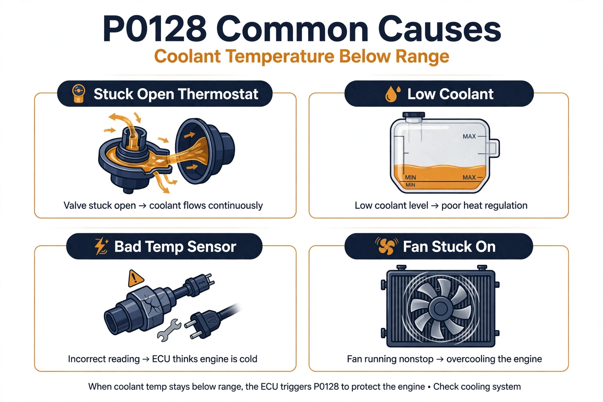 P0128 code common causes infographic