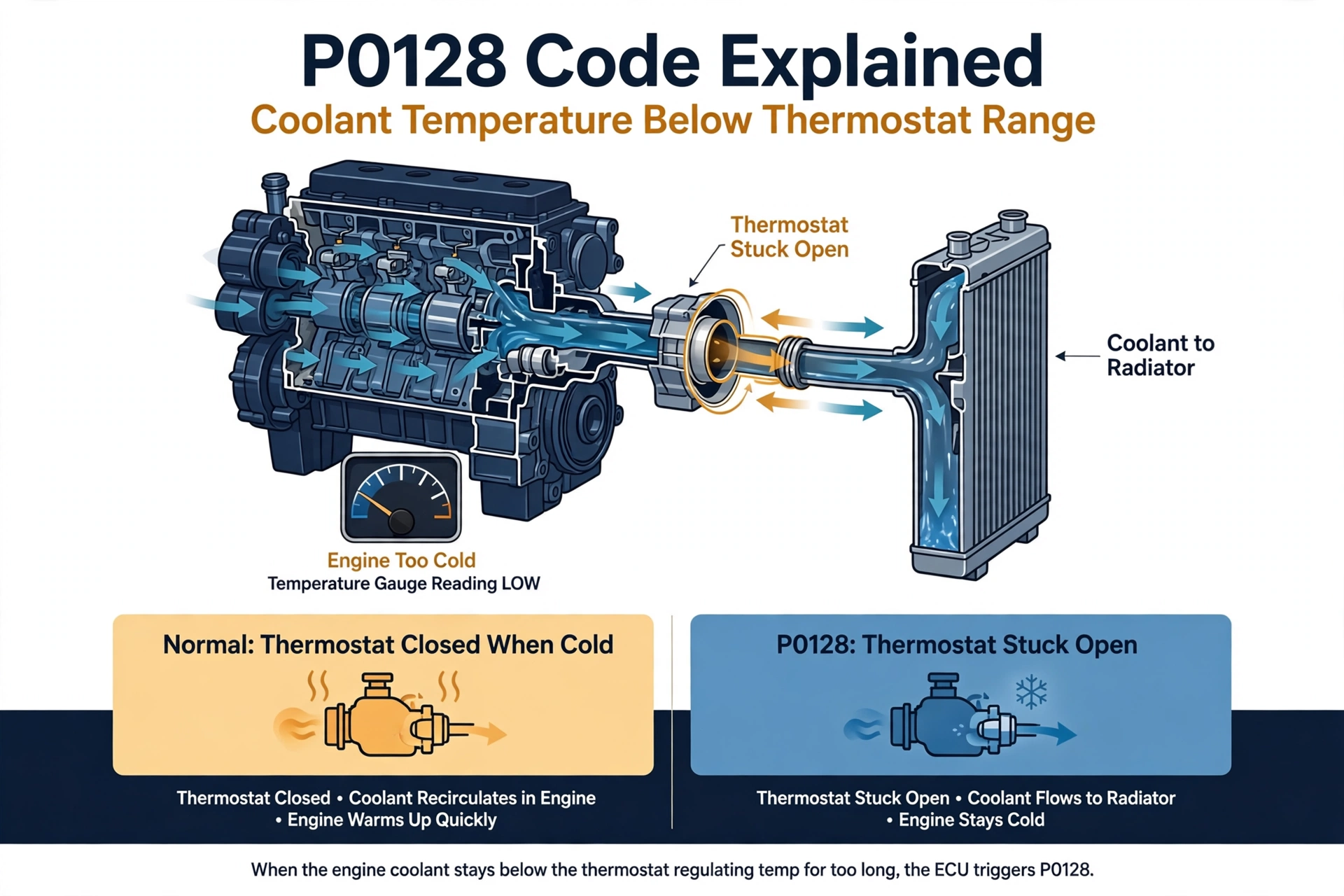 P0128 code explained - thermostat diagram