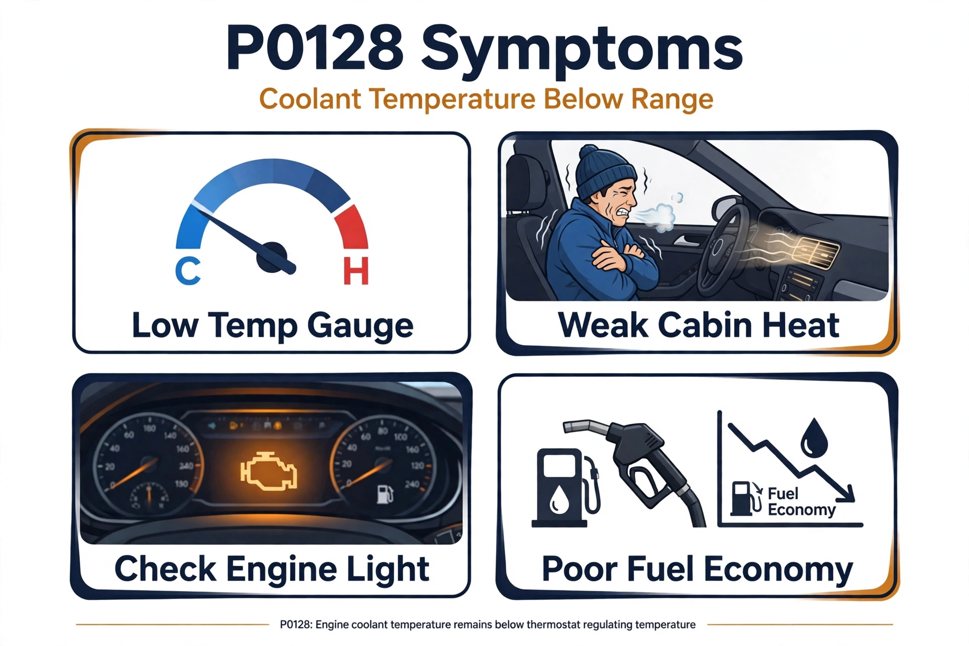 P0128 code symptoms infographic