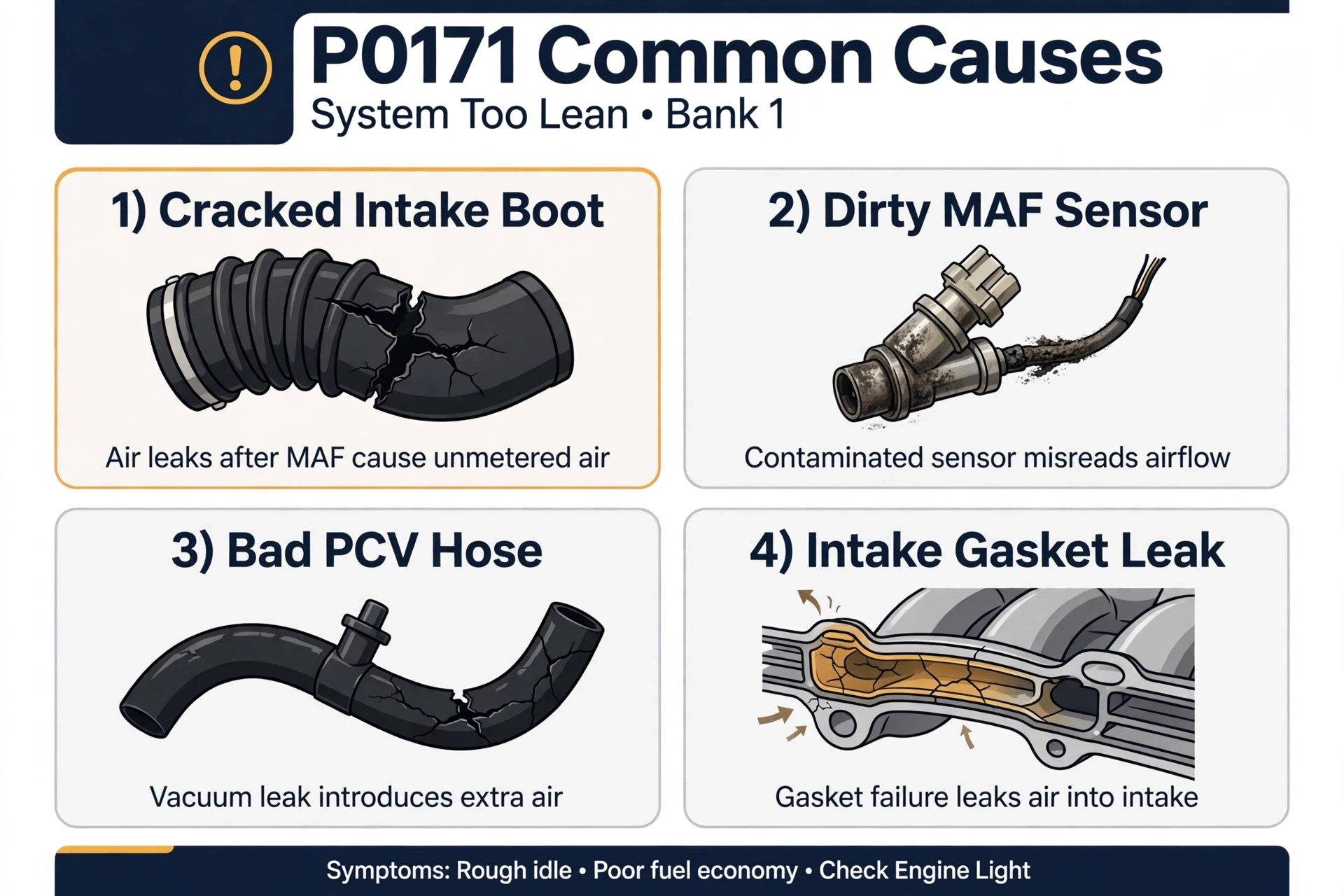 P0171 code common causes infographic