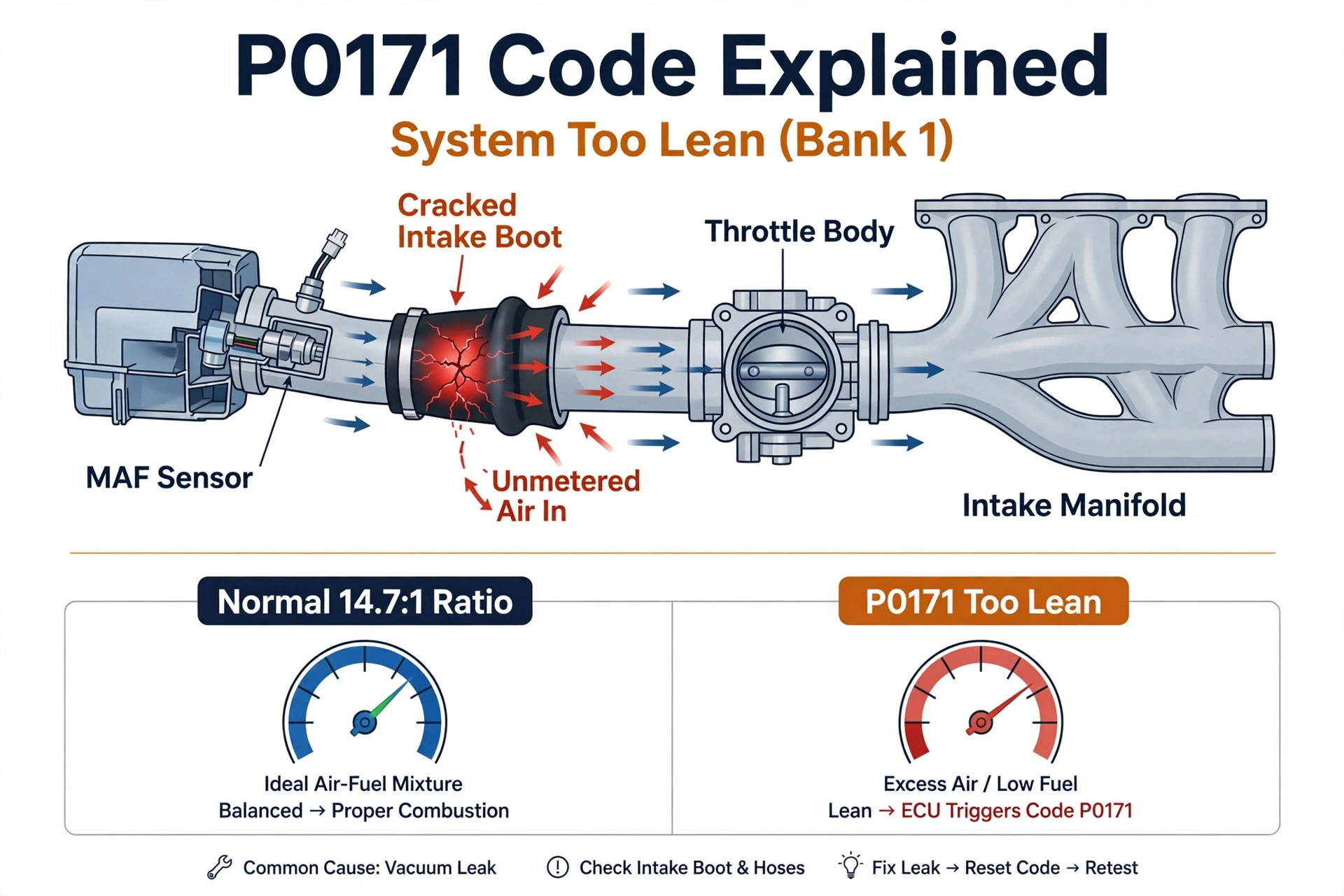 P0171 code explained - lean mixture diagram
