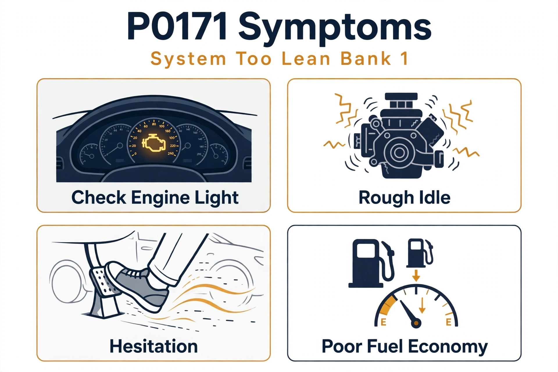 P0171 code symptoms infographic