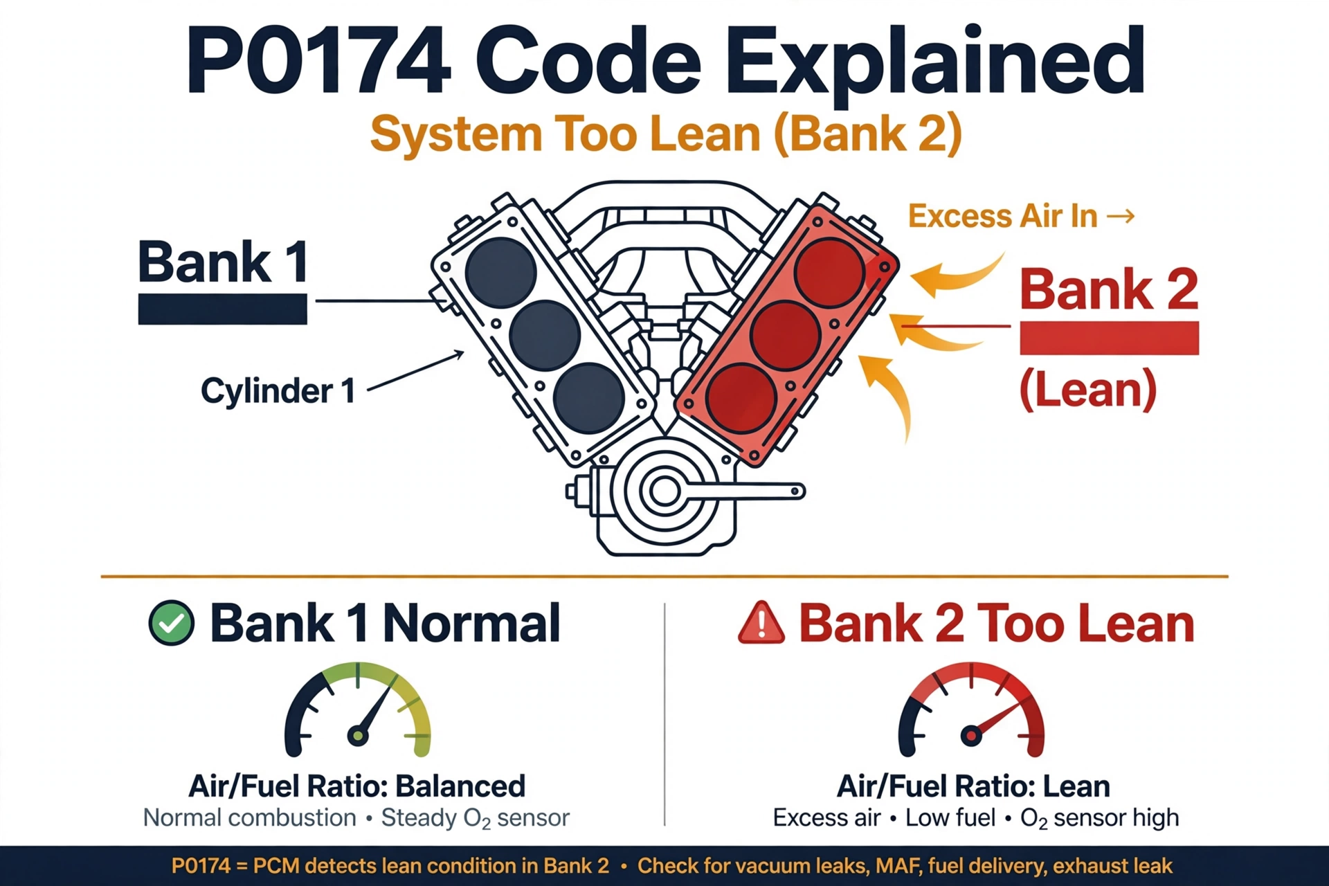 P0174 code explained - lean mixture diagram
