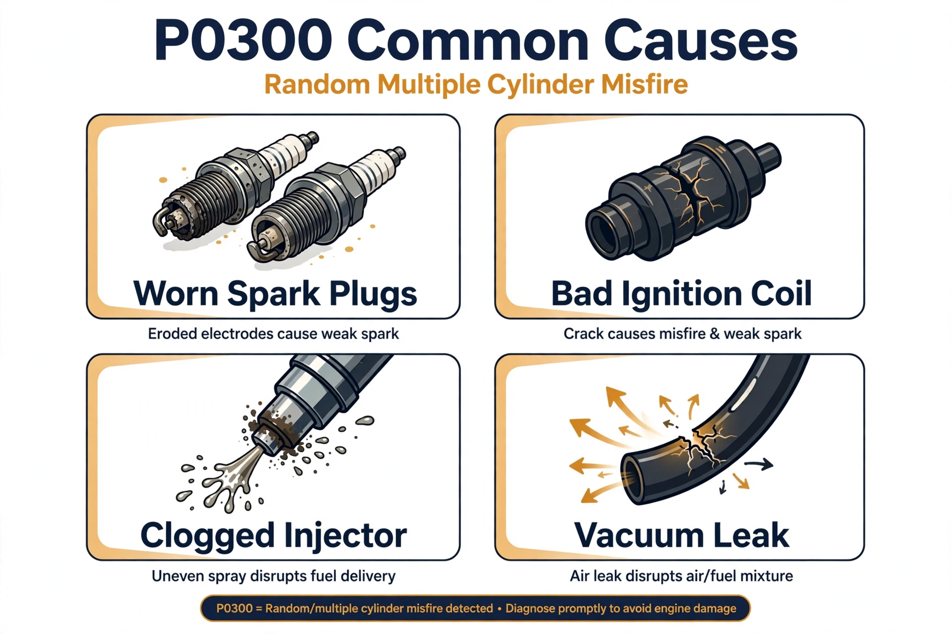 P0300 code common causes infographic