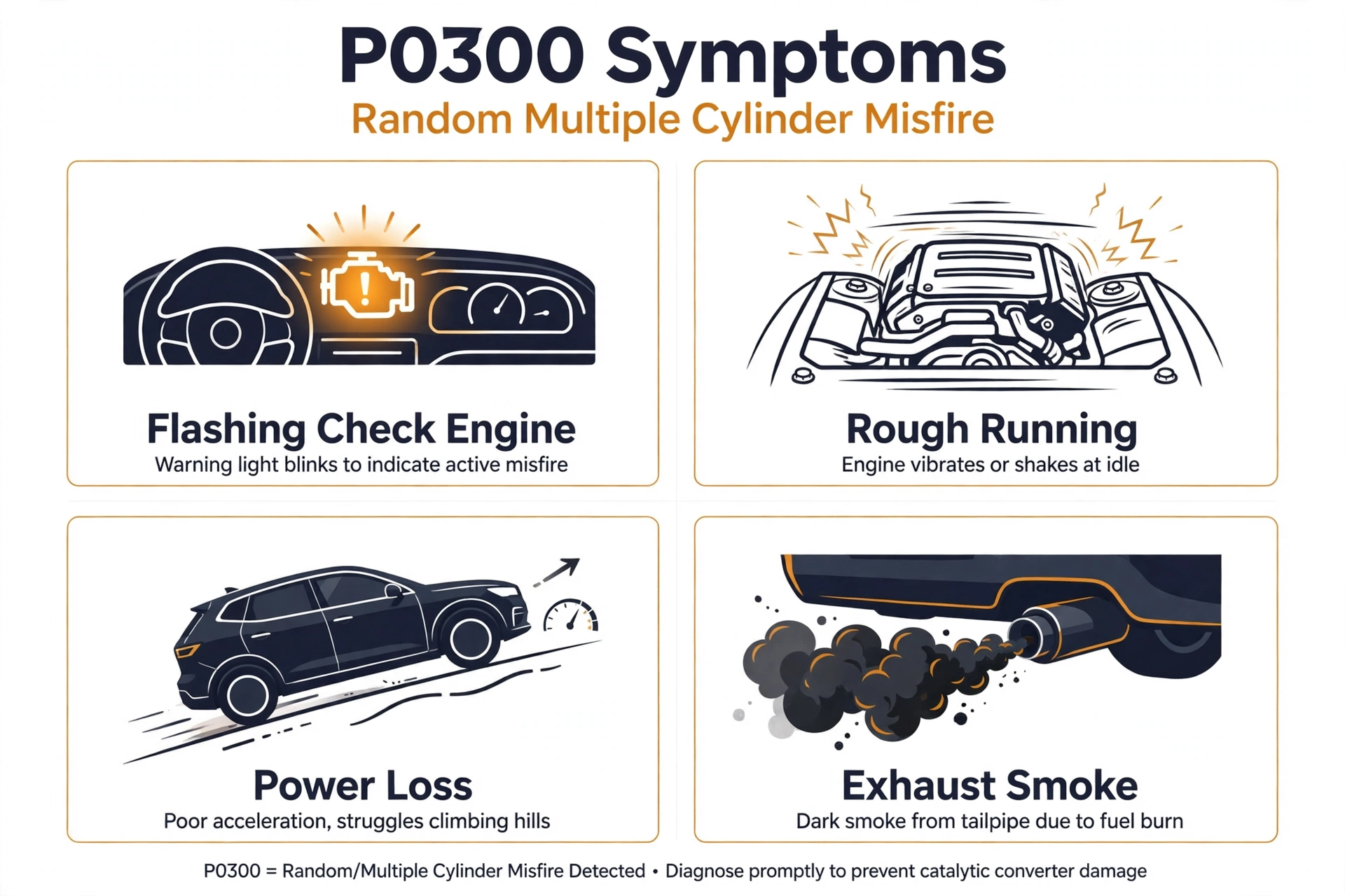 P0300 code symptoms infographic