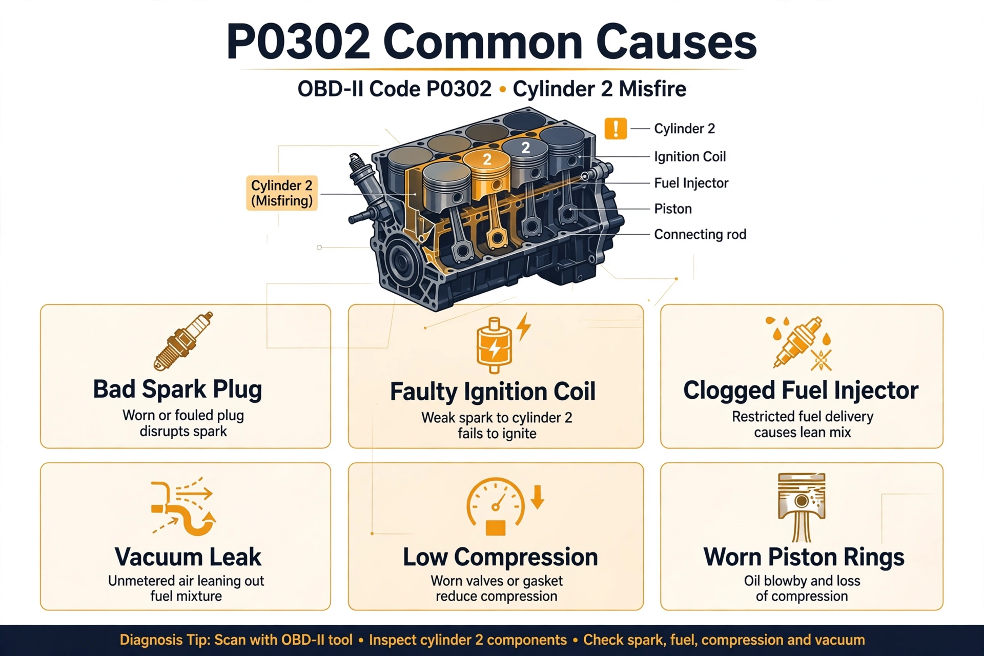 P0302 code common causes infographic