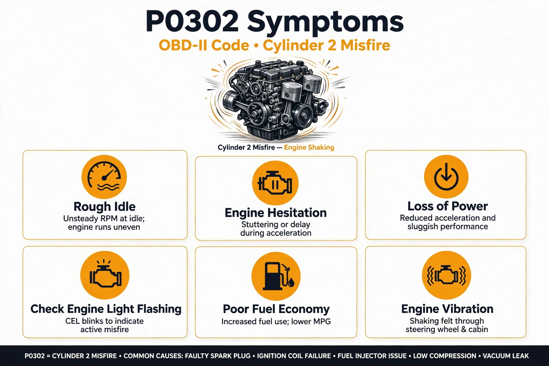 P0302 code symptoms infographic