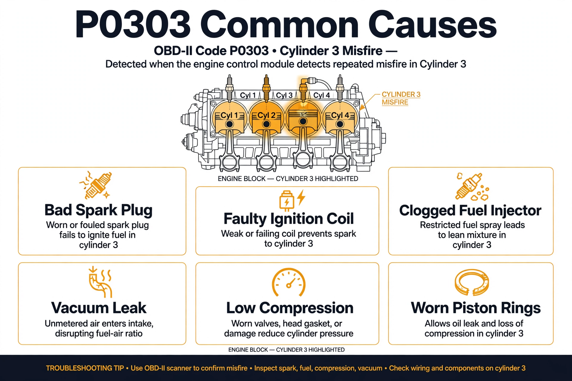 P0303 code common causes infographic