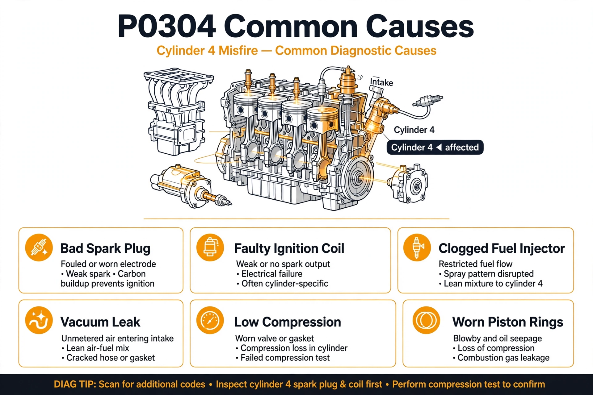 P0304 code common causes infographic