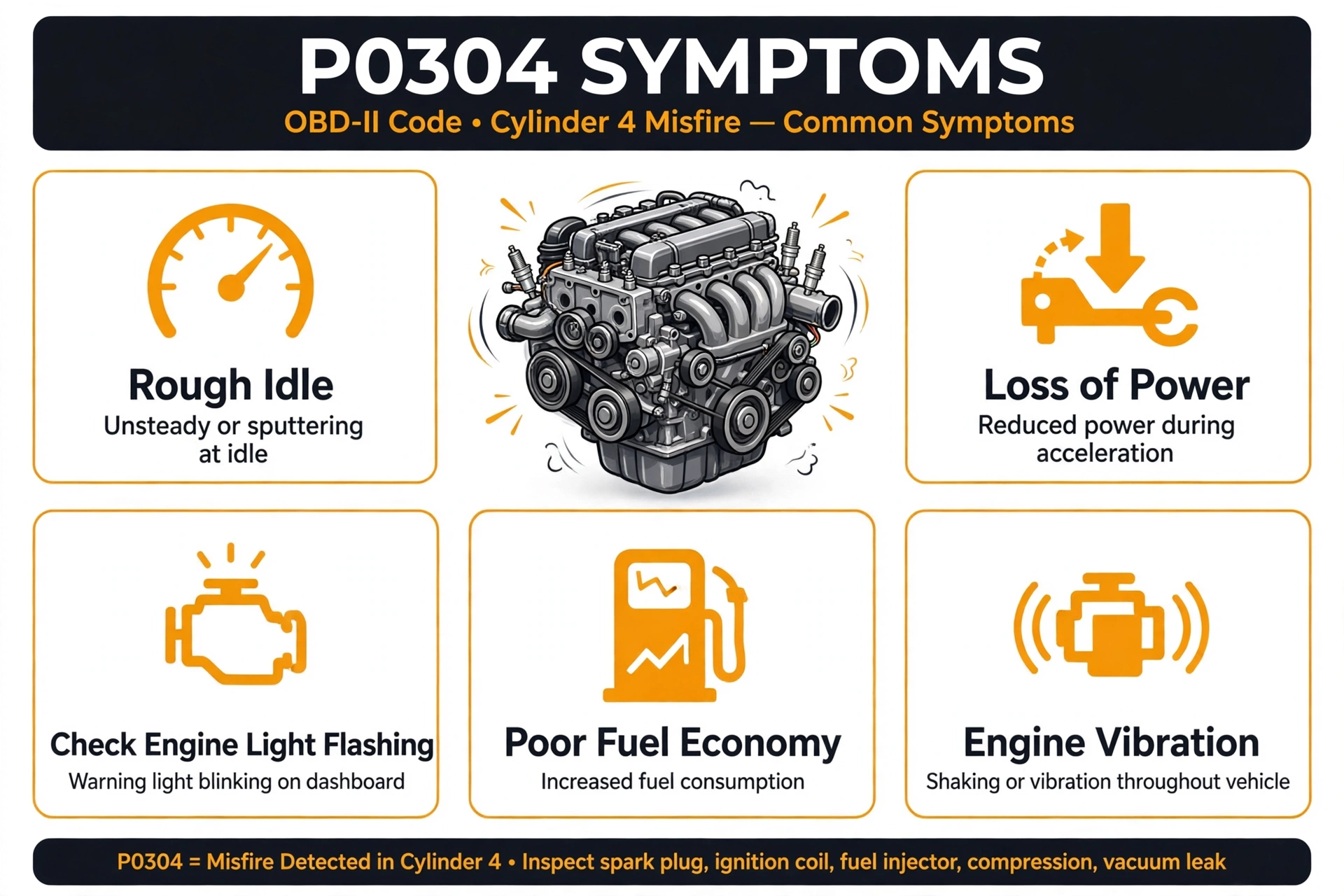 P0304 code symptoms infographic