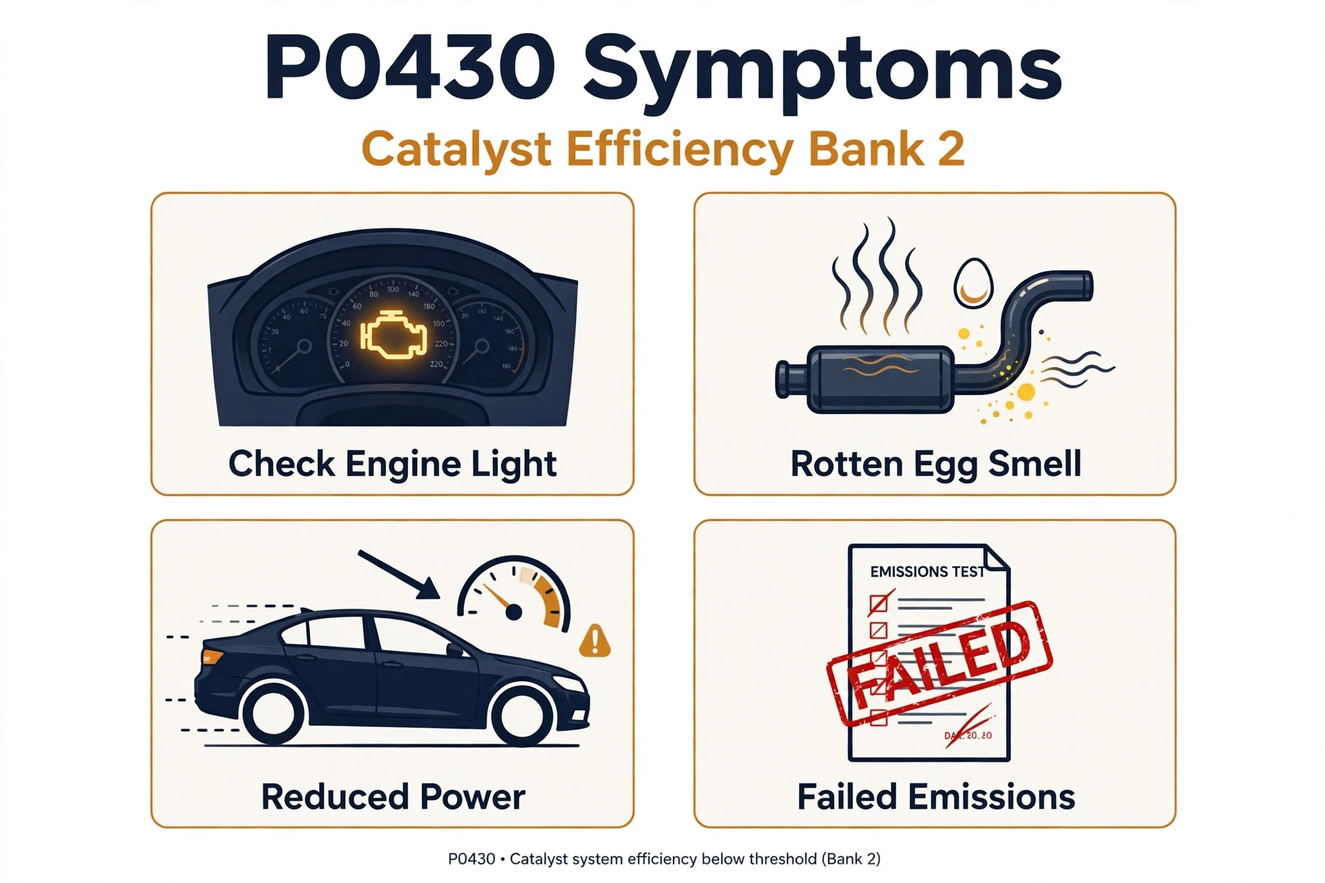 P0430 code symptoms infographic