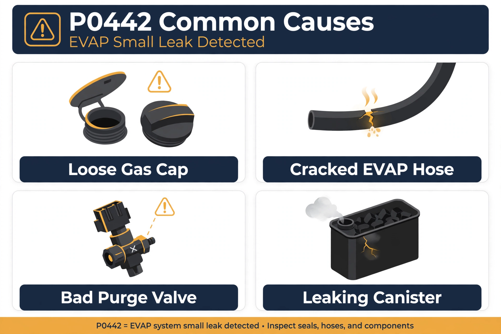 P0442 code common causes infographic
