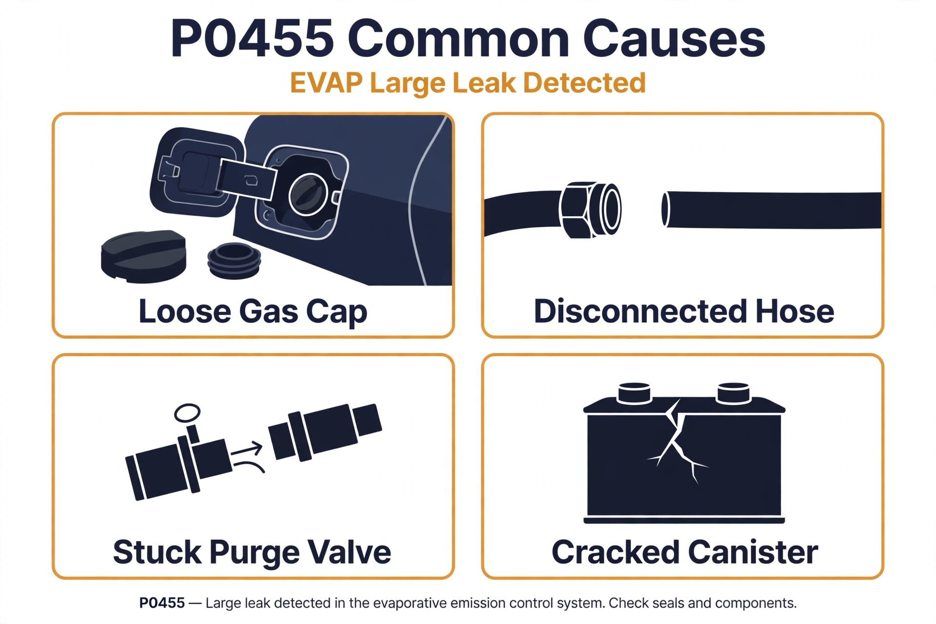 P0455 code common causes infographic